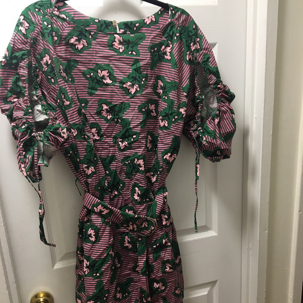 Woven dress with sleeve detail + belt